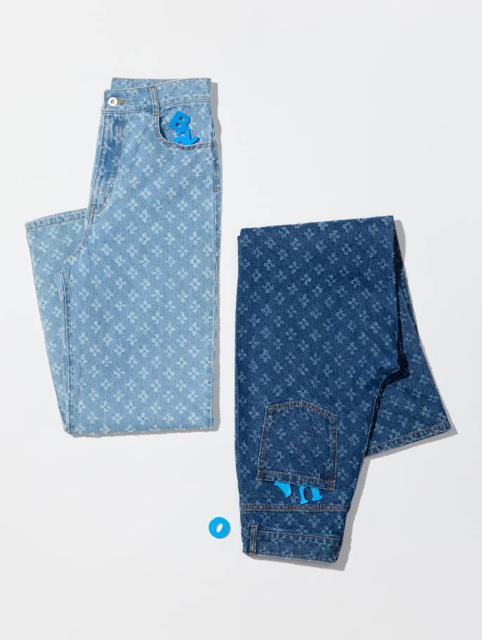 〈レイ ビームス〉のジャカードデニムパンツ