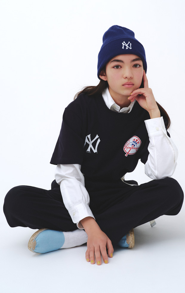 MLB Korea Unisex Checkerboard Clipping Logo Oversized Short Sleeve Tee Shirt NY Yankees Green